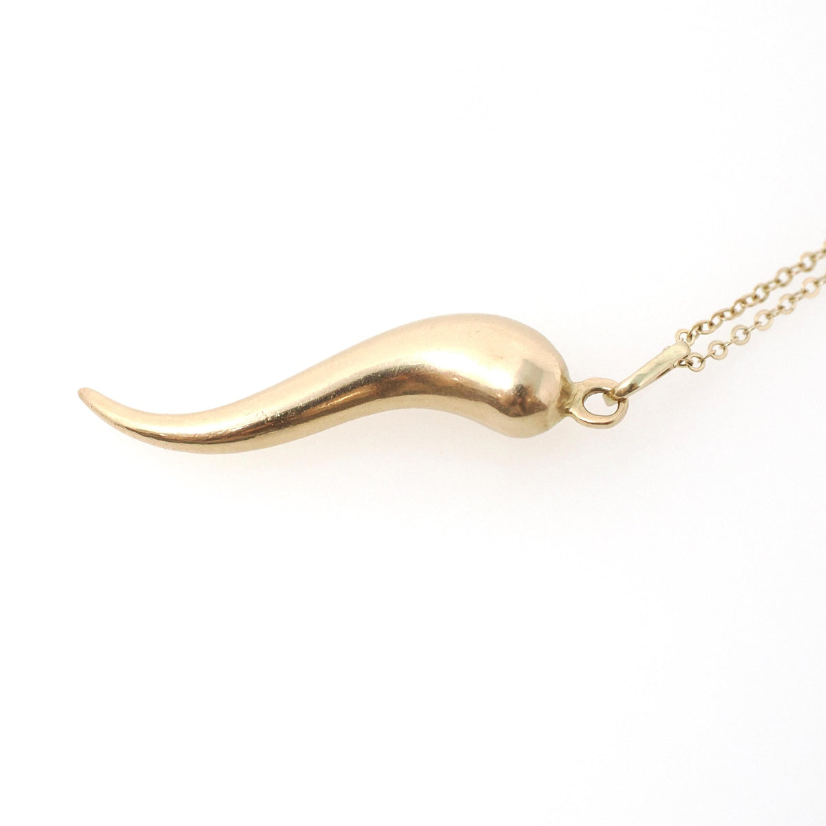 Italian Horn Charm - 14k Yellow Gold Italy Cornicello Good Luck Pendant Necklace - Vintage Circa 1970s Ward Off Evil Amulet Jewelry