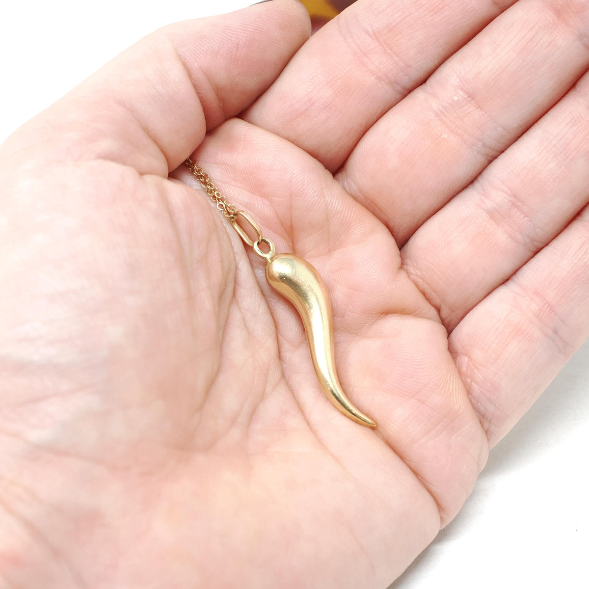 Italian Horn Charm - 14k Yellow Gold Italy Cornicello Good Luck Pendant Necklace - Vintage Circa 1970s Ward Off Evil Amulet Jewelry