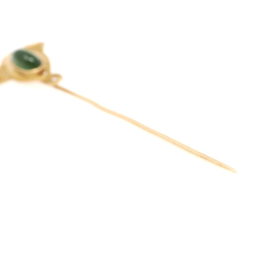 Antique Stick Pin - Art Nouveau 14k Yellow Gold Natural Green Nephrite Jade - Edwardian Circa 1910s Fashion Accessory Alling & Co Jewelry