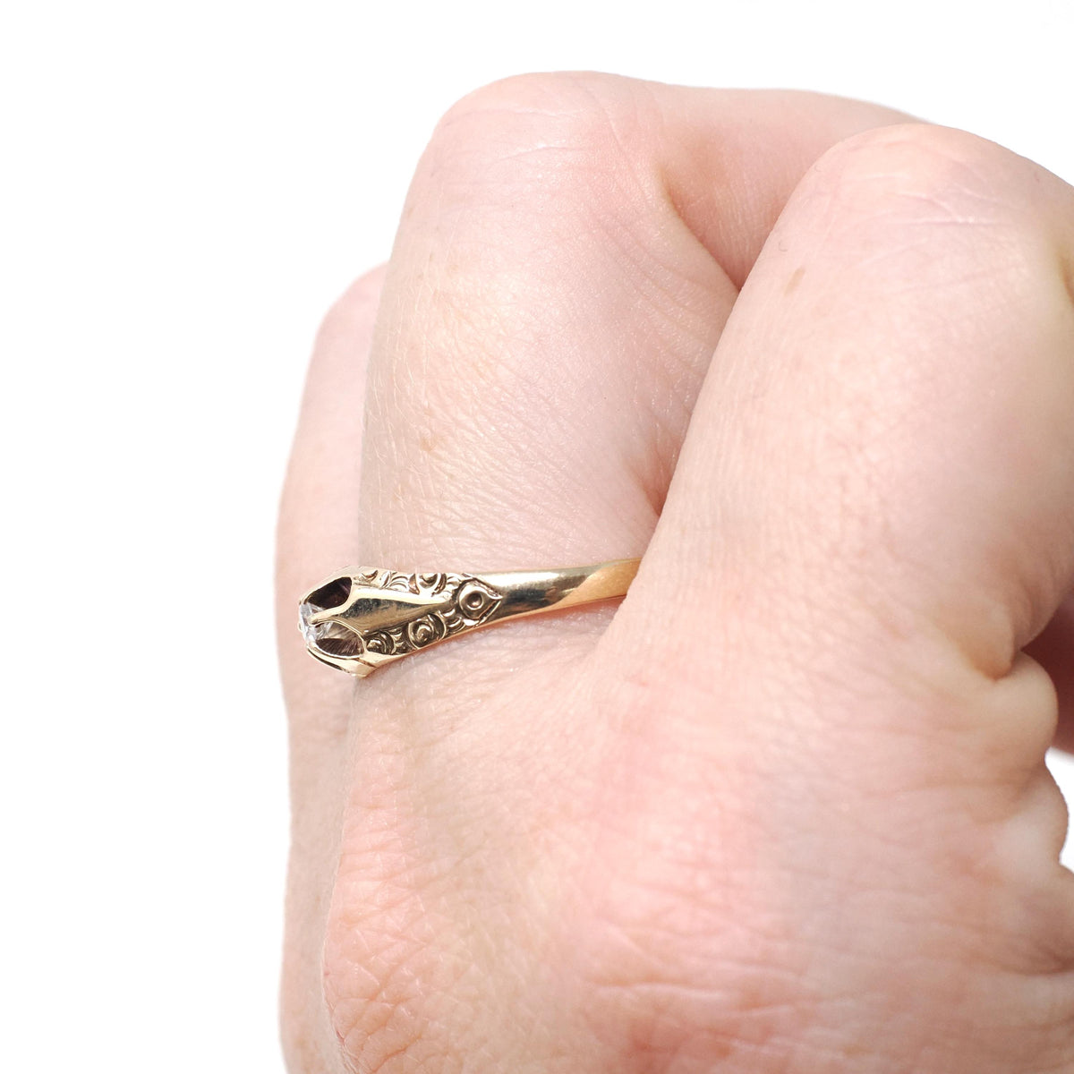 Antique Diamond Ring - Edwardian 10k Yellow Gold Natural .08 CT Round Brilliant Solitaire - Circa 1900s Size 8.25 Belcher Engagement Jewelry