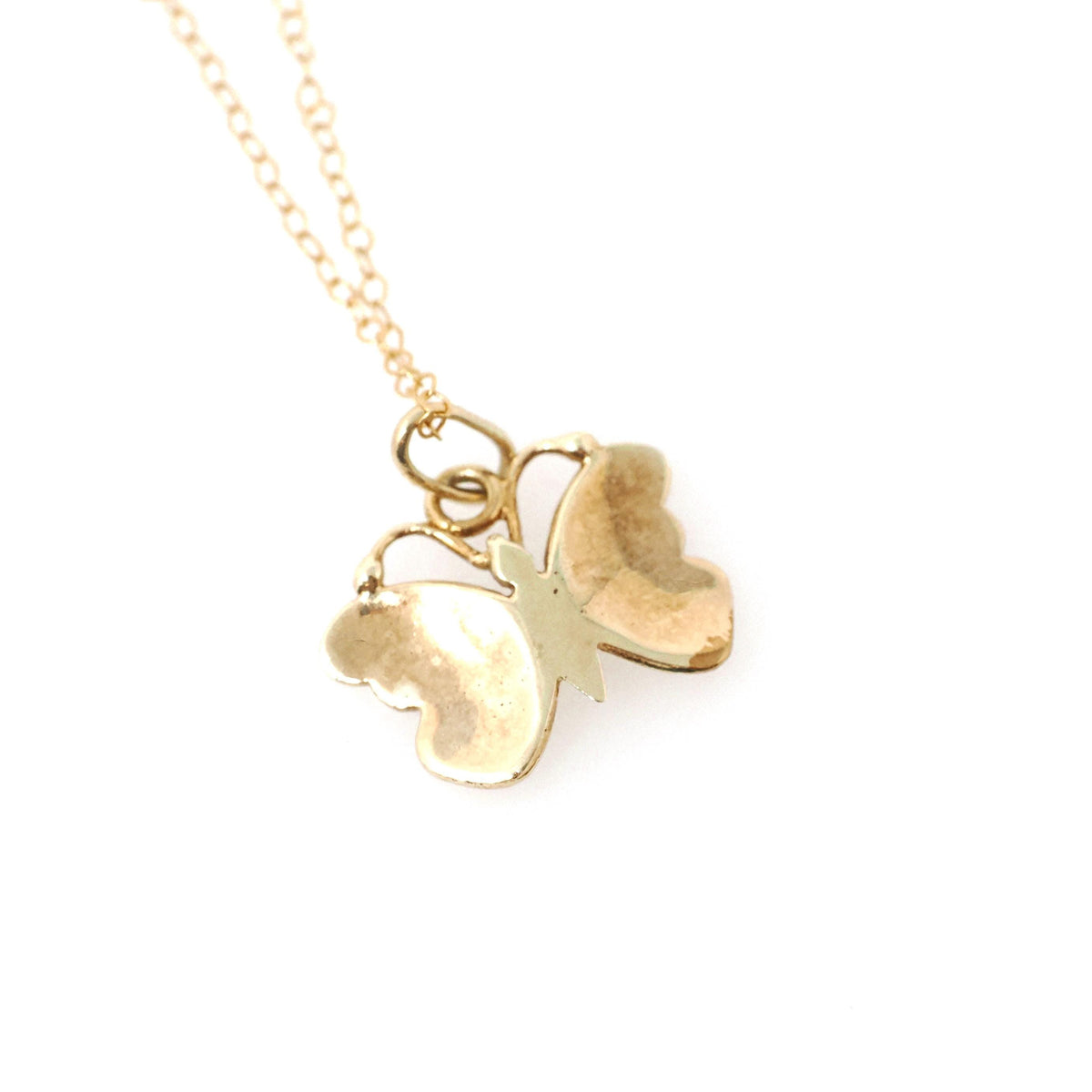 Vintage Butterfly Necklace - Estate 14k Yellow Gold Red Blue Enamel Colorful Pendant Charm - Contemporary Circa 2000s Era Fine Jewelry