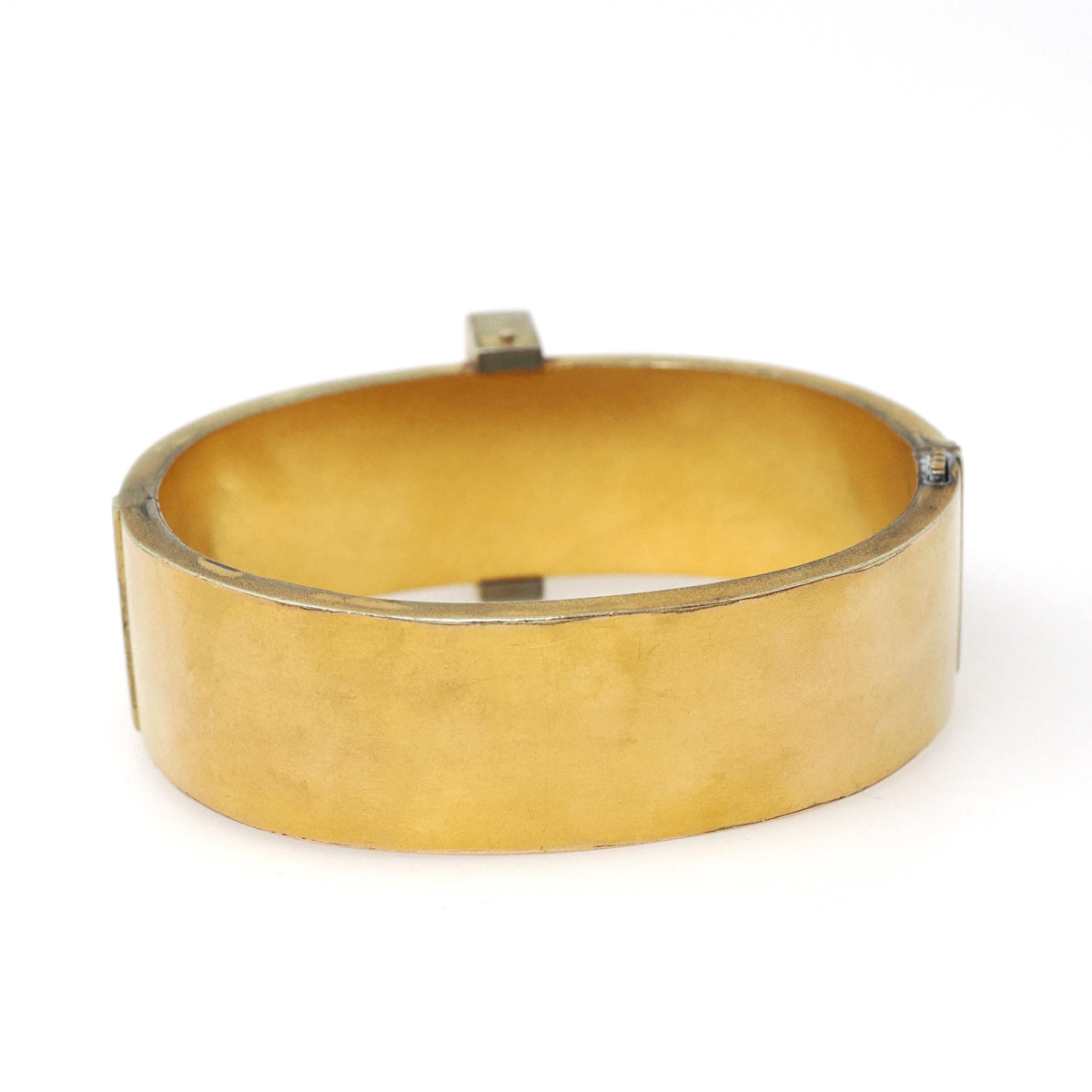 Etruscan Revival Bracelet - Victorian Gold Filled Industrial Style Hinged Bangle Design - Circa 1880s Era Filigree Patina Fashion Jewelry