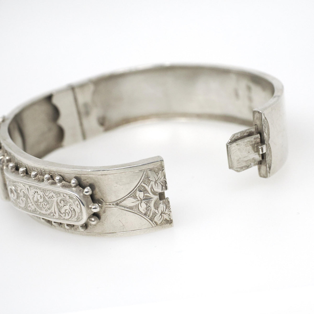 English Buckle Bracelet- Antique Sterling Silver Dated 1887 Engraved Floral Paisley Bangle - Victorian Era Birmingham Fine Statement Jewelry