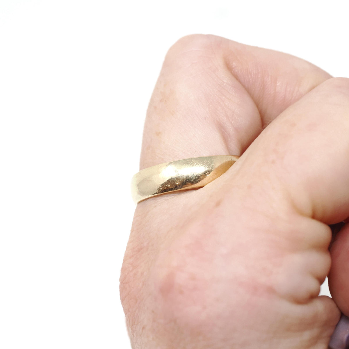 Gold Wedding Band - Contemporary Era 14k Yellow Gold 5.5 MM Half Round Ring - Dated 9-2-02 Size 10 1/2 Stacking Fine Bridal Unisex Jewelry