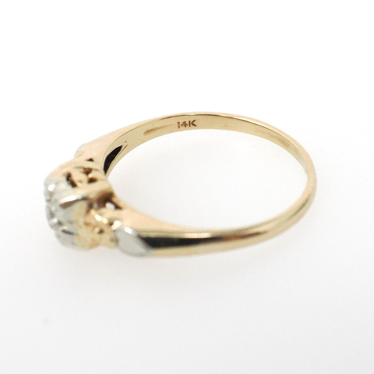 Flower Engagement Ring - Vintage 14k Yellow & White Gold Two Tone Diamond Solitaire - Circa 1940s Era Size 6 Fine Sweetheart Bridal Jewelry