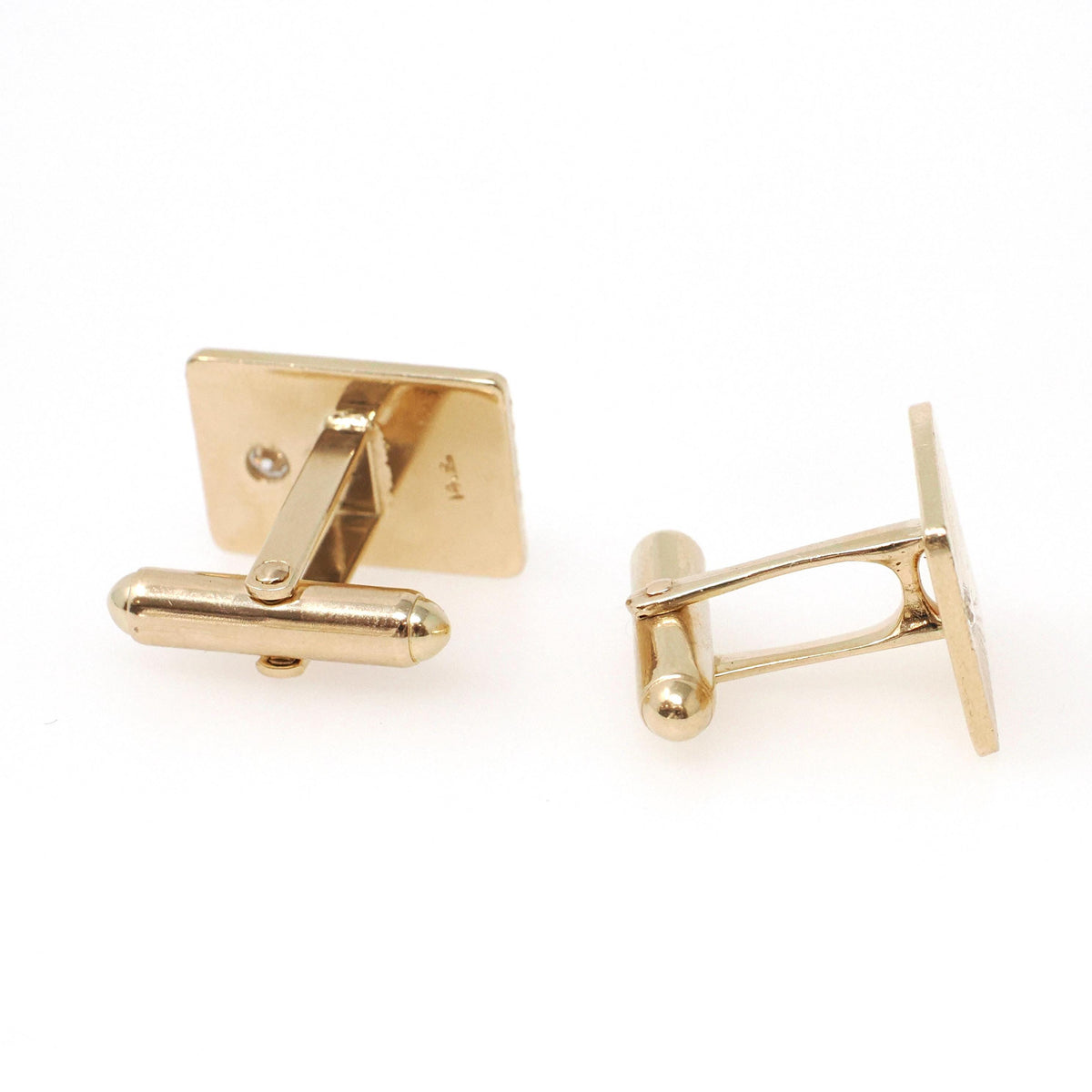 Vintage Diamond Cufflinks - Modernist Era 14k Yellow Gold .25 CTW Engraved Sunburst Bridal Accessory - Circa 1970s Fine Statement Jewelry