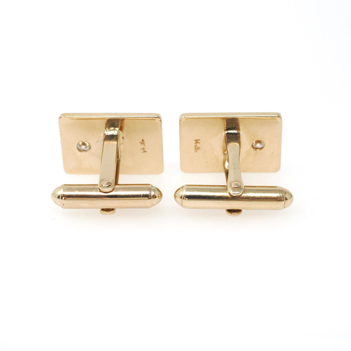 Vintage Diamond Cufflinks - Modernist Era 14k Yellow Gold .25 CTW Engraved Sunburst Bridal Accessory - Circa 1970s Fine Statement Jewelry
