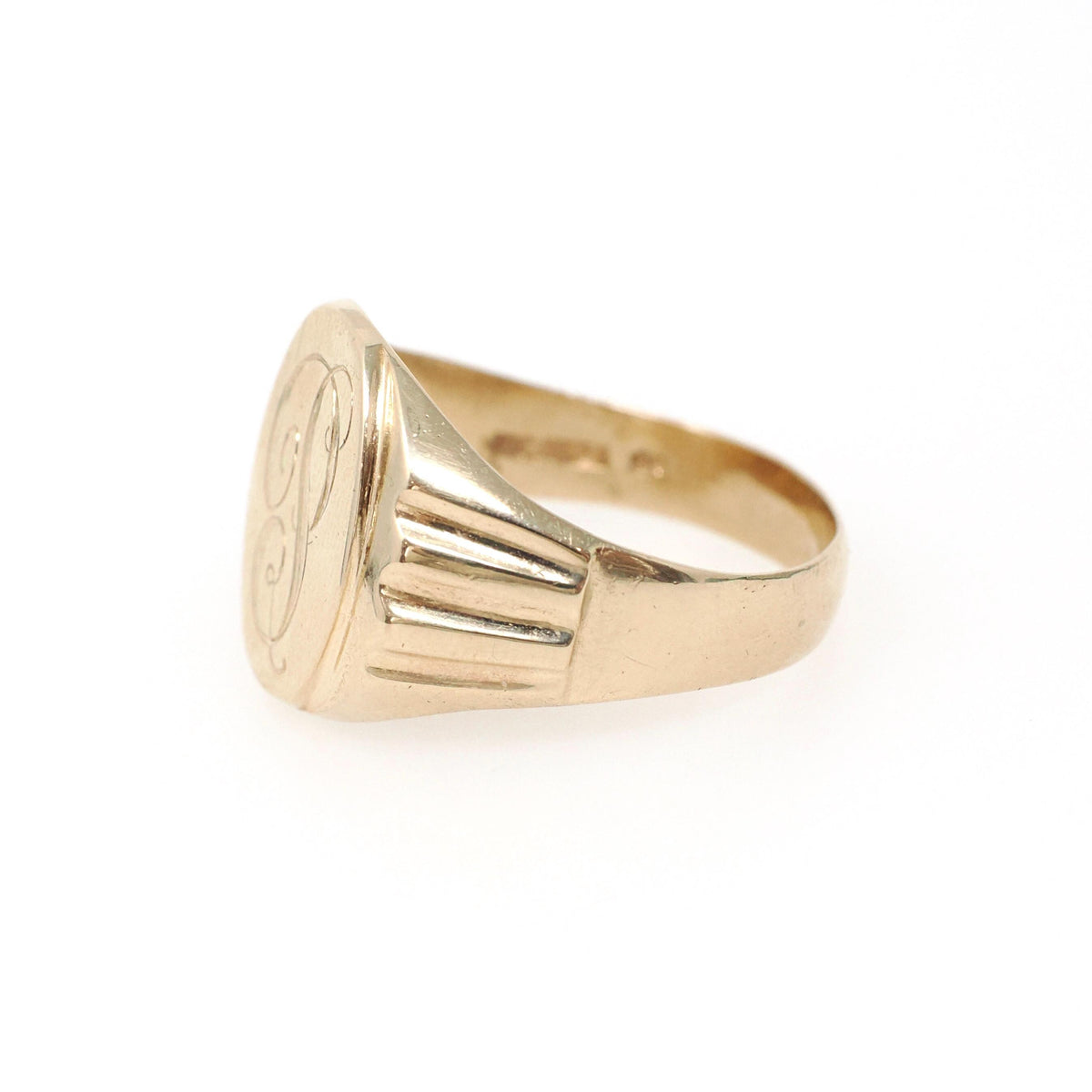 Vintage Letter "P" Ring - Retro 10k Yellow Gold Engraved Initial Script Signet - Circa 1940s Era Size 10 Unisex Fine Statement Jewelry