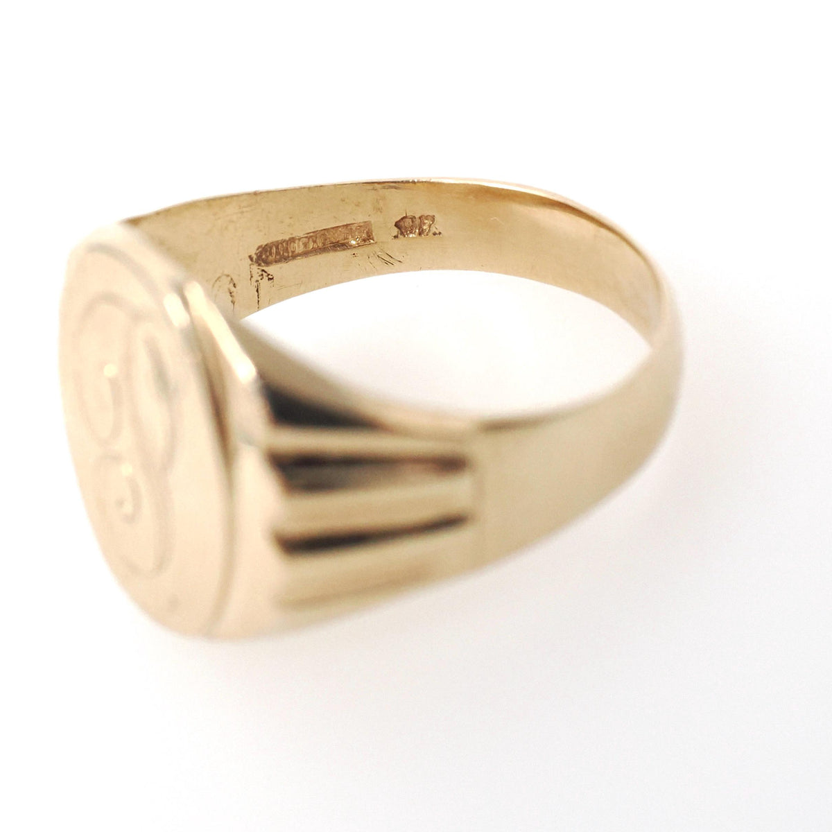 Vintage Letter "P" Ring - Retro 10k Yellow Gold Engraved Initial Script Signet - Circa 1940s Era Size 10 Unisex Fine Statement Jewelry