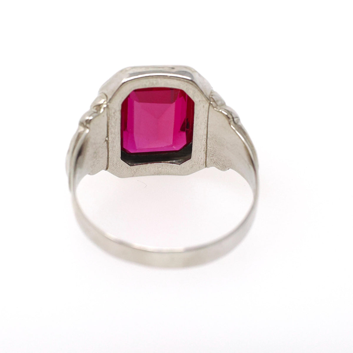 Art Deco Ring - Vintage 10k White Gold Created Red Ruby Men's Unisex Ring - Circa 1930s Size 9 1/2 July Birthstone Statement Fine Jewelry