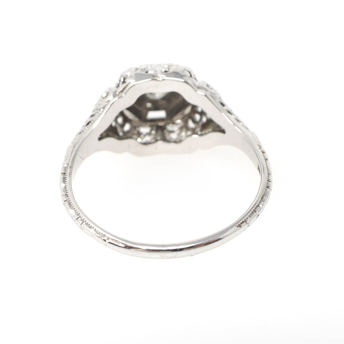 Vintage Diamond Ring - Art Deco 18k White Gold Natural .06 CT Engagement Solitaire - Circa 1930s Size 8 Octagonal Filigree Fine Jewelry