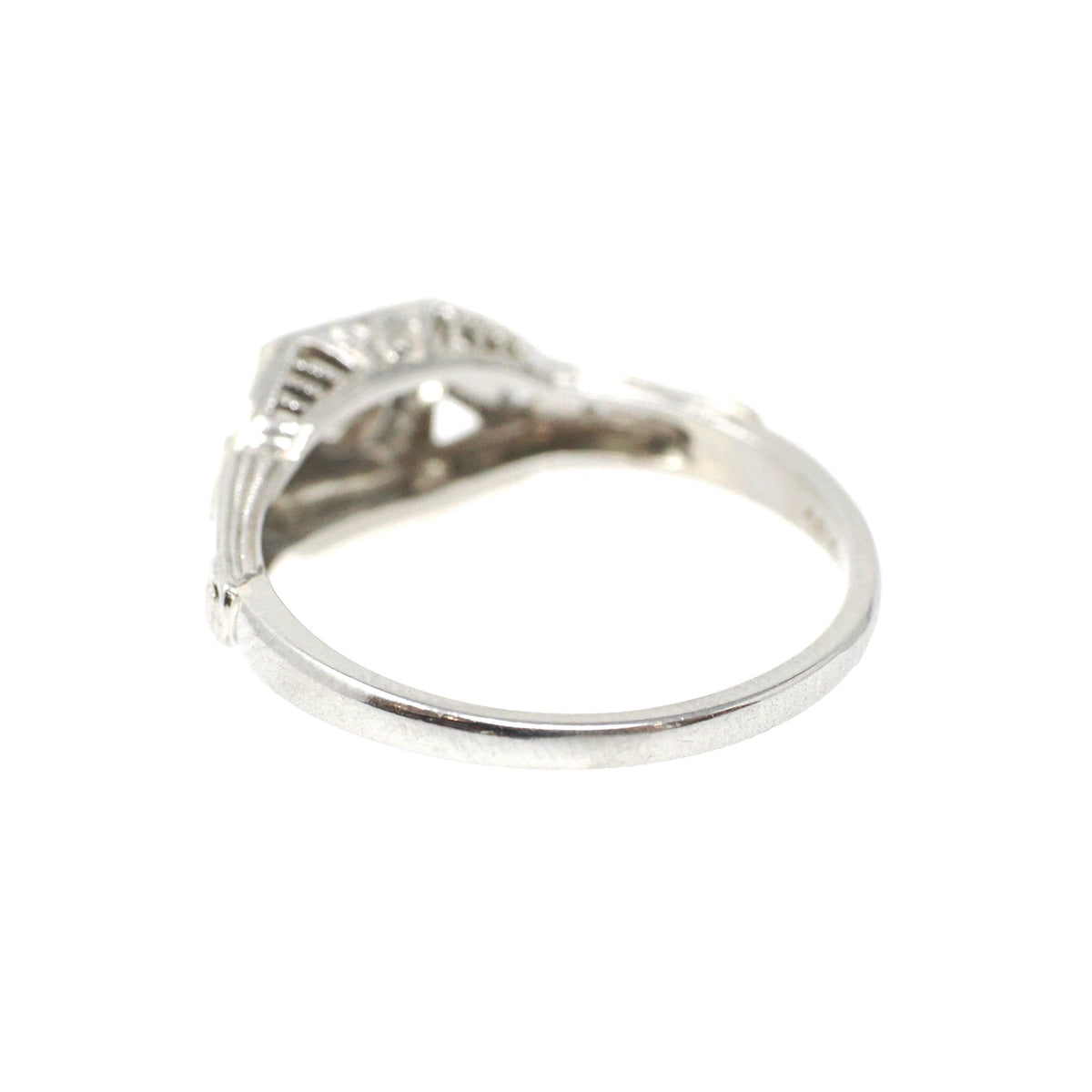 Vintage Diamond Ring - Art Deco 18k White Gold Natural .08CT Engagement Solitaire - Circa 1930s Size 6.5 Square Flower Filigree Fine Jewelry