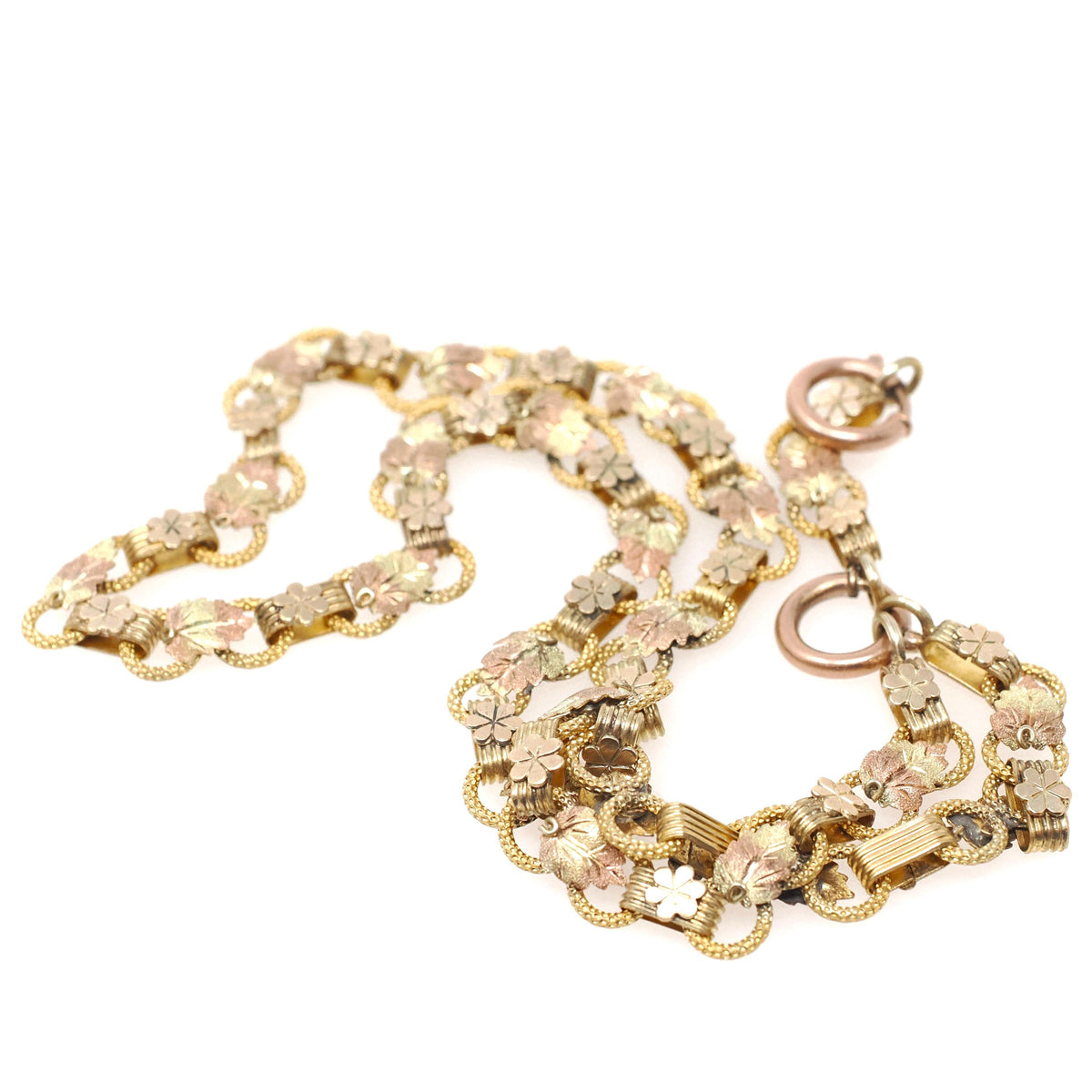 Antique Book Chain - Victorian Gold Filled Tri Tone Lariat Style Charm Holder Necklace - Circa 1890s Era Statement Fashion Accessory Jewelry