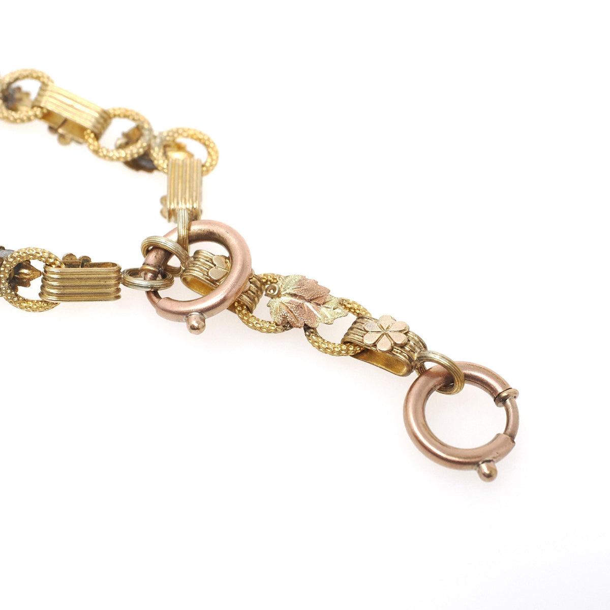 Antique Book Chain - Victorian Gold Filled Tri Tone Lariat Style Charm Holder Necklace - Circa 1890s Era Statement Fashion Accessory Jewelry