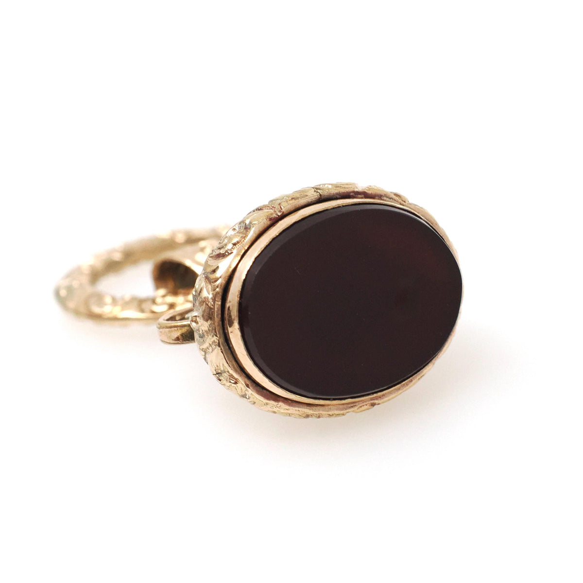 Antique Fob Pendant - Edwardian Gold Filled Natural Dark Red Sard Gemstone Pendant - Circa 1910s Era Engraved Versatile Fashion Accessory