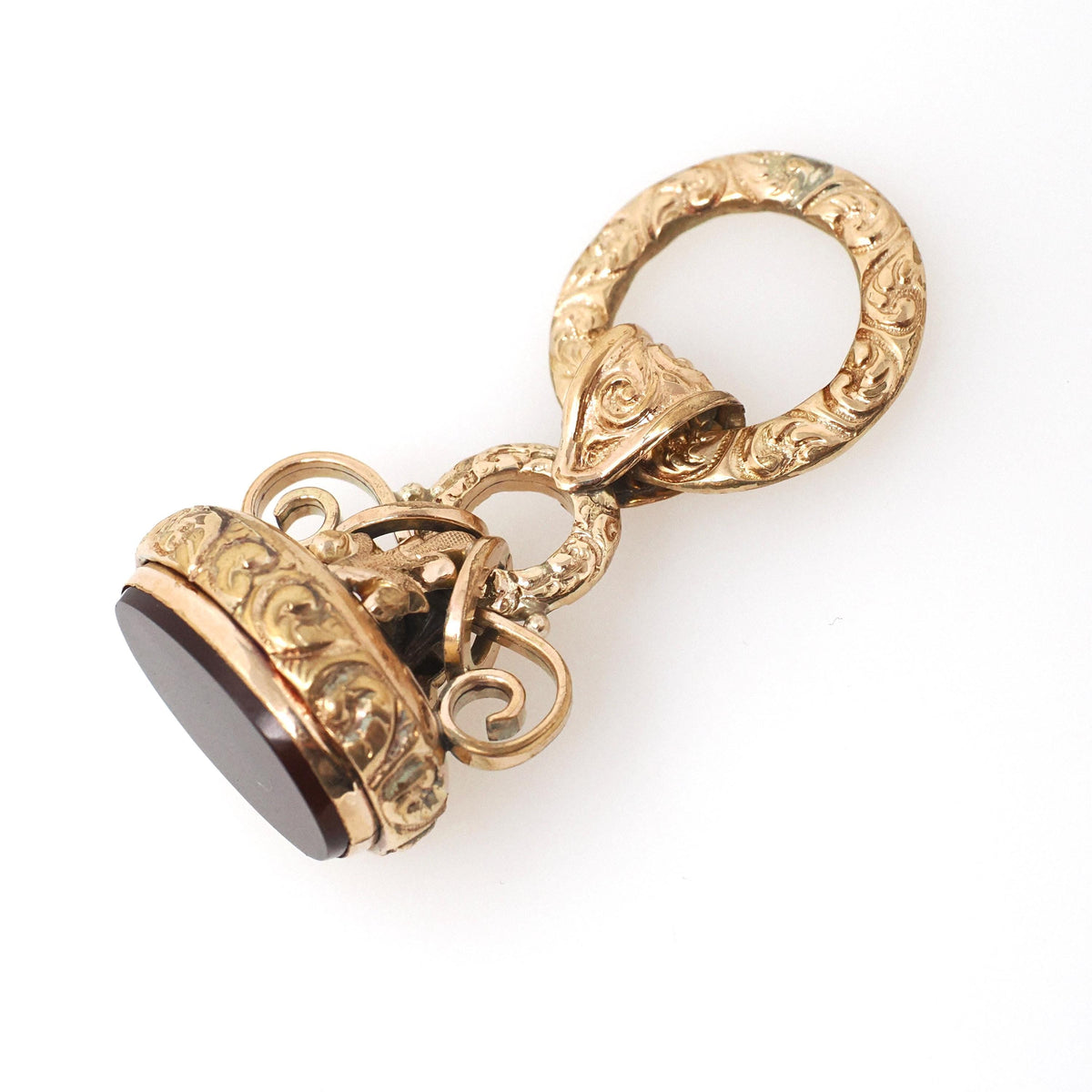 Antique Fob Pendant - Edwardian Gold Filled Natural Dark Red Sard Gemstone Pendant - Circa 1910s Era Engraved Versatile Fashion Accessory