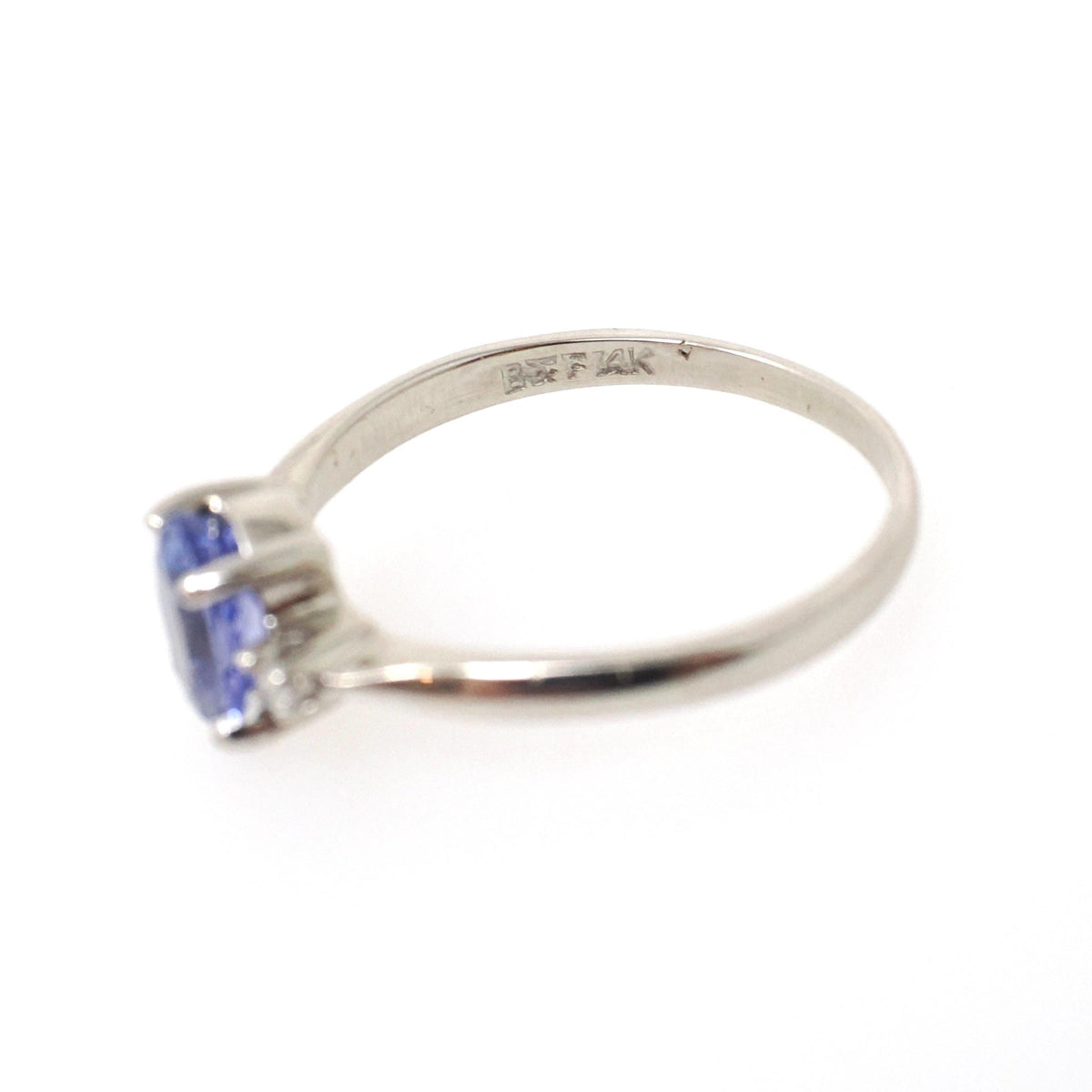 Tanzanite & Diamond Ring - Vintage 14k White Gold Natural Violet Blue Oval Cut Gemstone - Mid Century Era Size 6 1/2 Fine Engagement Jewelry