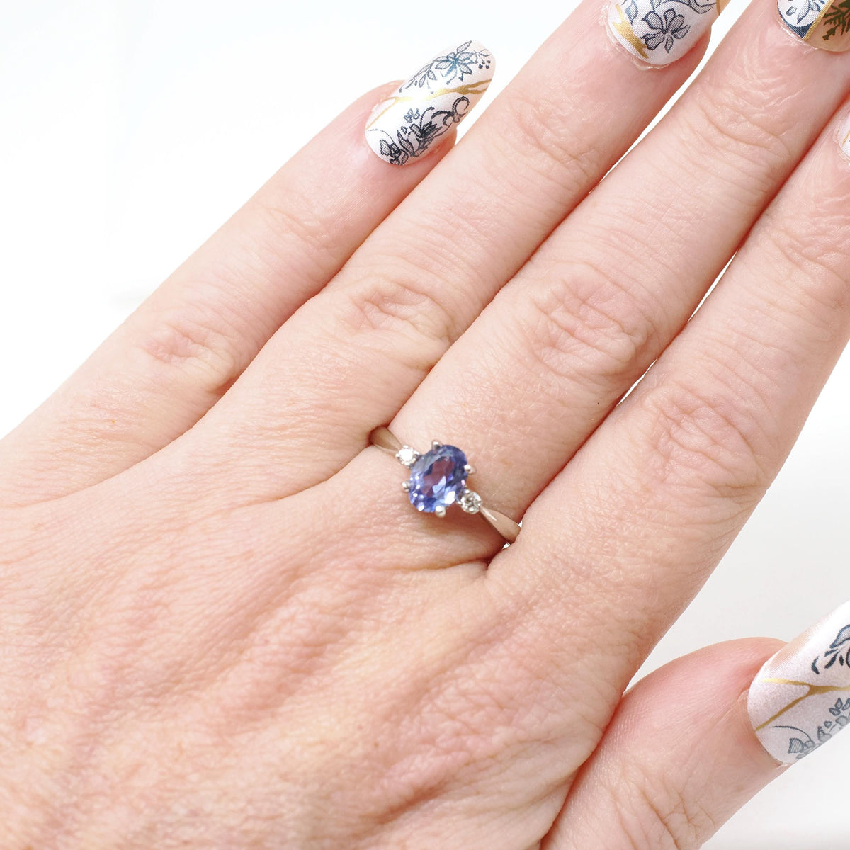 Tanzanite & Diamond Ring - Vintage 14k White Gold Natural Violet Blue Oval Cut Gemstone - Mid Century Era Size 6 1/2 Fine Engagement Jewelry