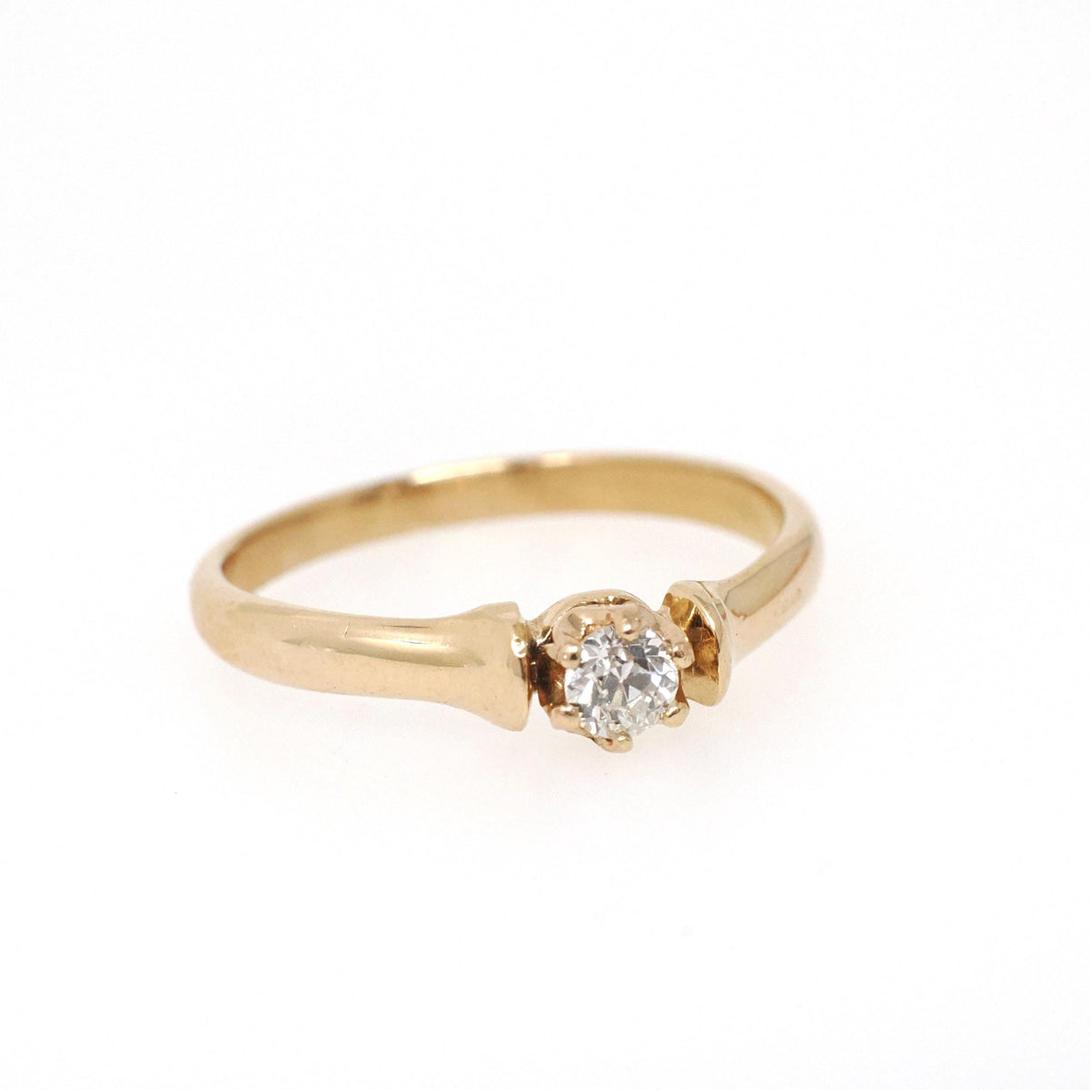 Edwardian Diamond Ring - Antique 18k Yellow Gold Natural .16 CT Solitaire - Vintage Circa 1900s Era Size 6 1/4 Fine Engagement Jewelry