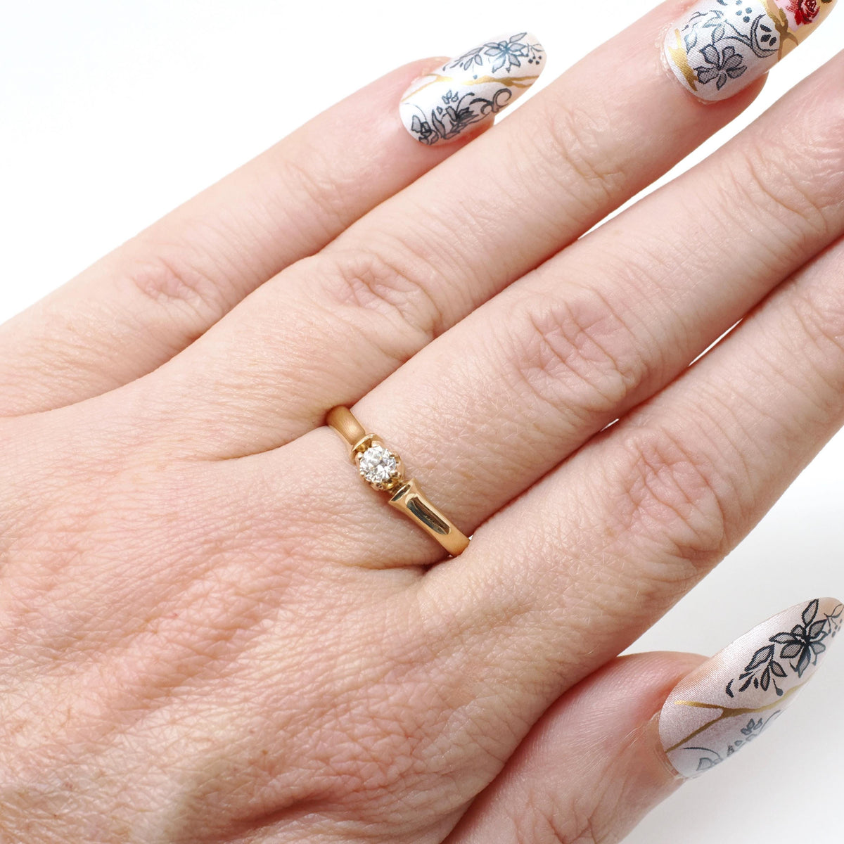 Edwardian Diamond Ring - Antique 18k Yellow Gold Natural .16 CT Solitaire - Vintage Circa 1900s Era Size 6 1/4 Fine Engagement Jewelry