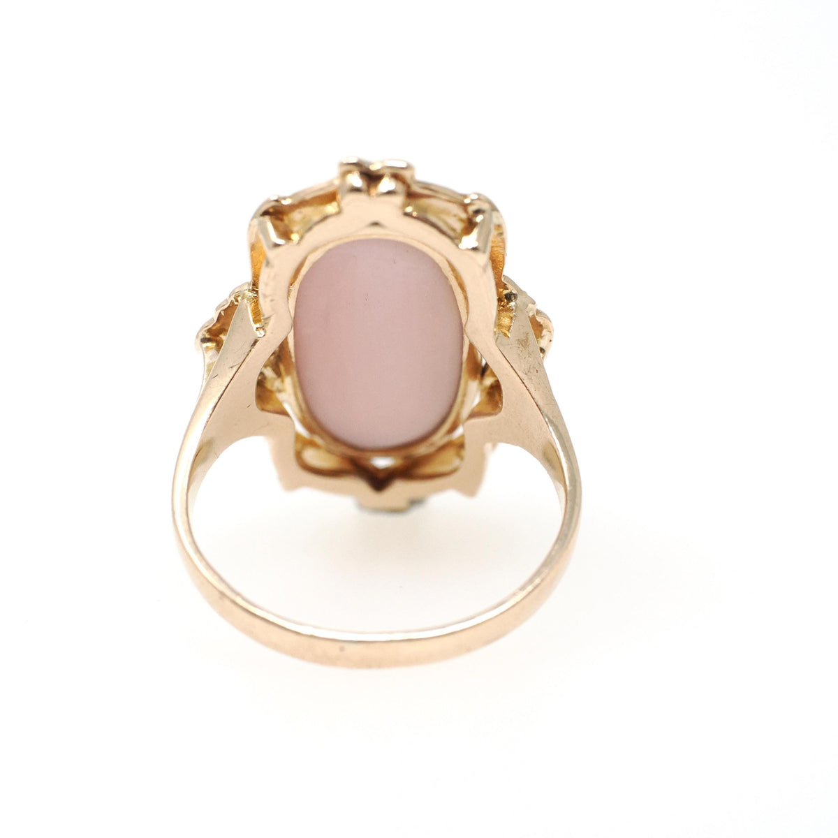 Art Nouveau Cameo Ring - Edwardian 10k Yellow Gold Carved Oval Coral Woman Profile - Circa 1910s Size 5 1/4 Shield Fine Statement Jewelry