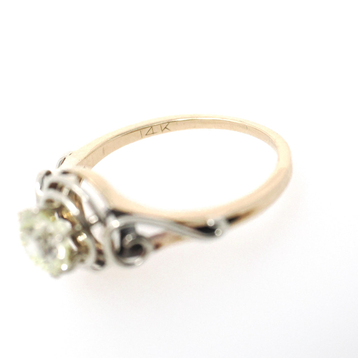 Diamond Engagement Ring - Art Deco 14k Yellow & White Gold Natural .70 CT Old European Cut Solitaire - Circa 1930s Size 5 1/4 Fine Jewelry
