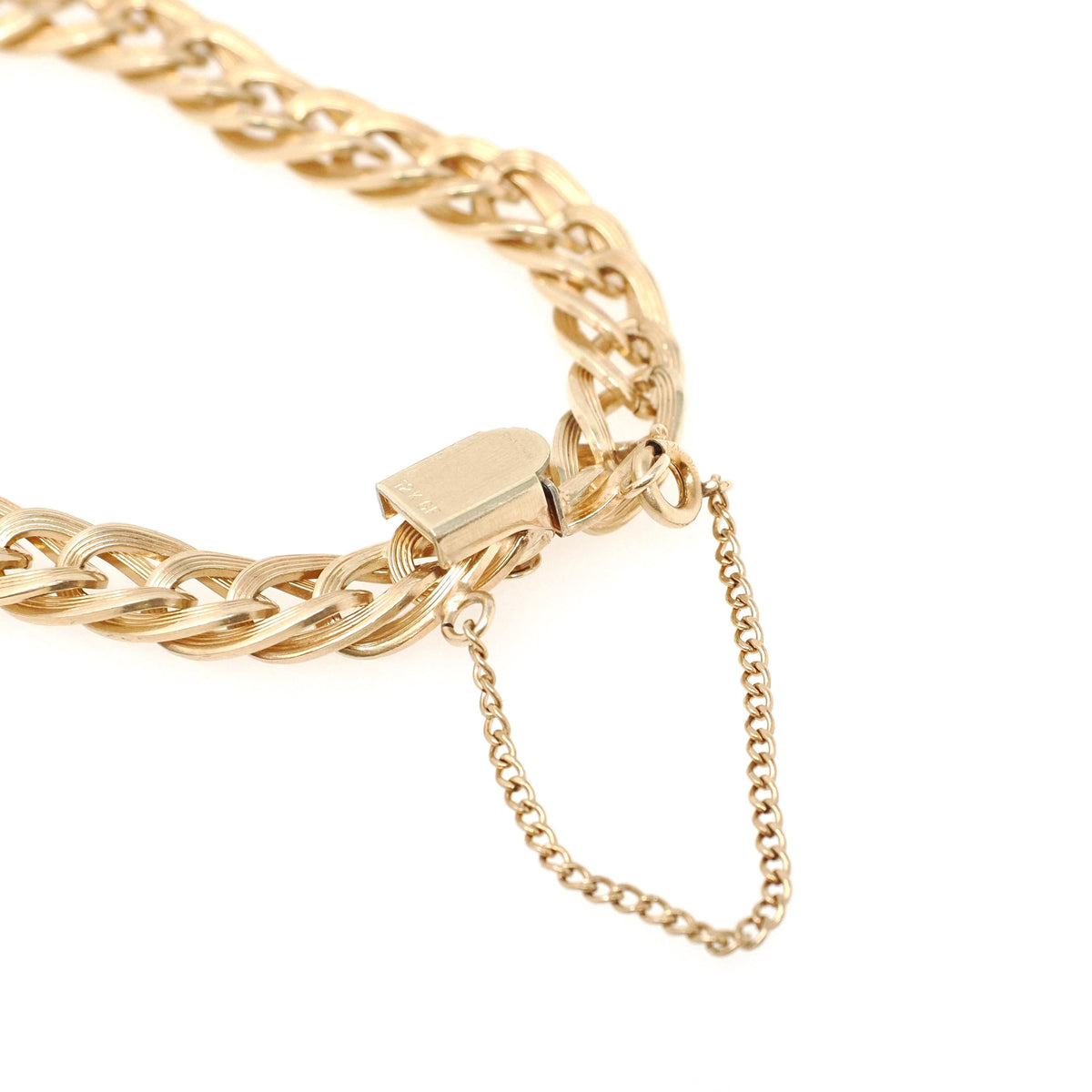 Vintage Charm Bracelet - Mid Century 12k Gold Filled Curb Links Statement Hinged Clip - Circa 1960s Safety Chain Fashion Accessory Jewelry