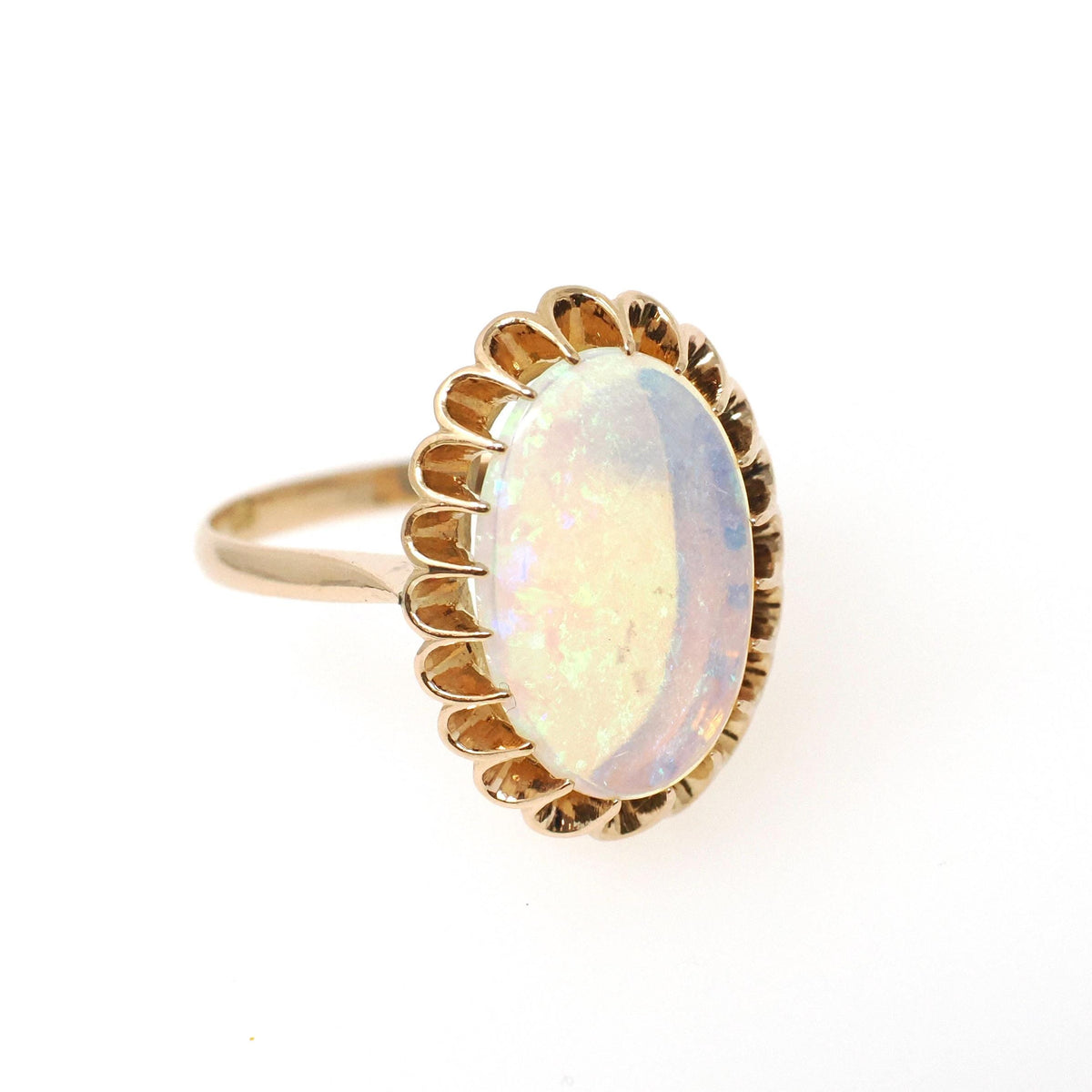 Vintage Opal Ring - Mid Century 18k Yellow Gold Cabochon 1.83 CT Gemstone - Circa 1960s Era Size 7 Fine Statement October Birthstone Jewelry