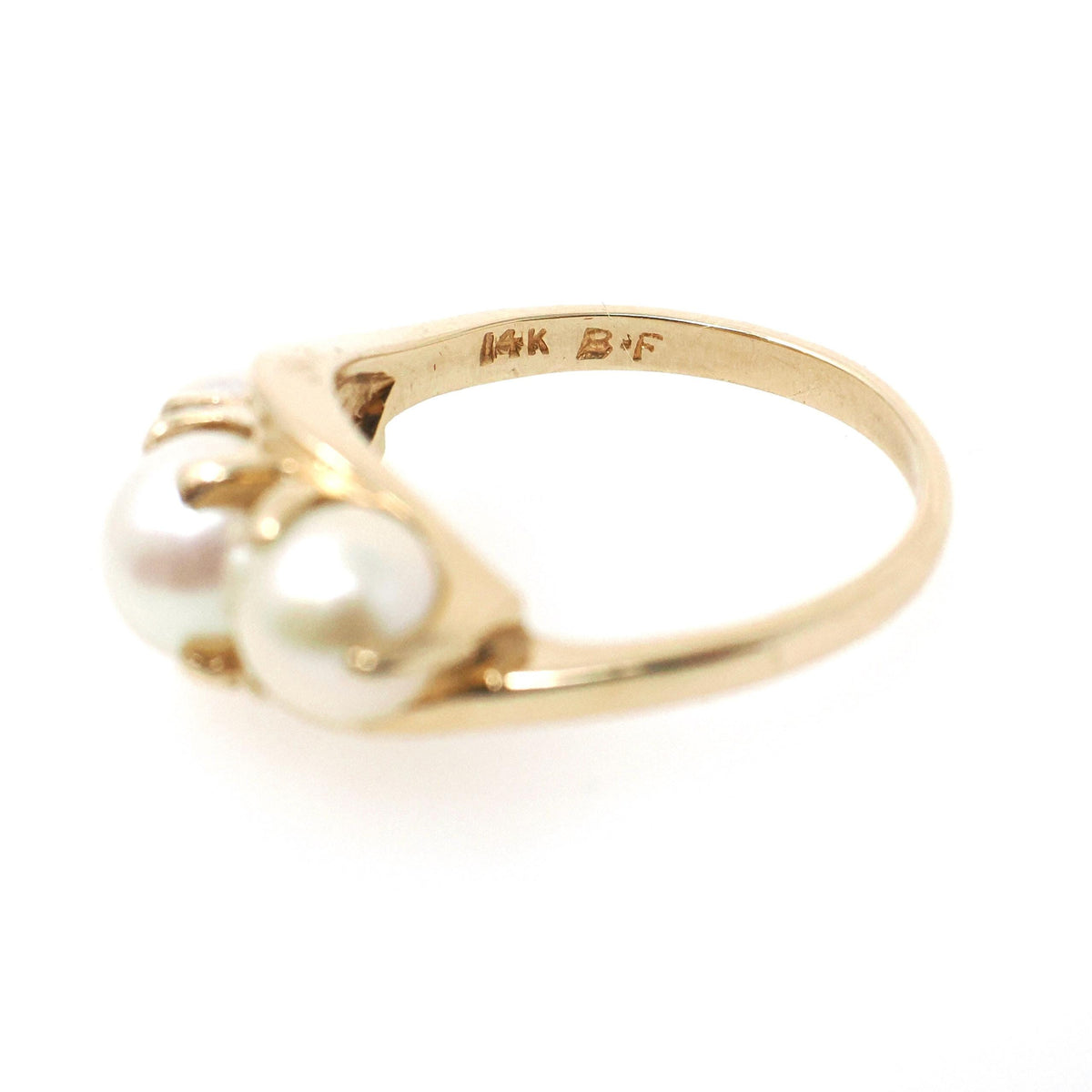 Bypass Pearl Ring - Vintage 14k Yellow Gold Organic Cultured Gemstone Band - Circa 1950s Era Size 6.5 June Birthstone Fine Statement Jewelry