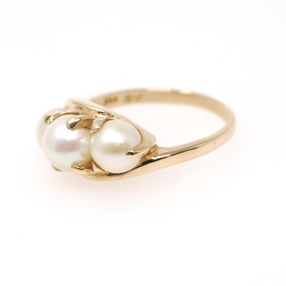Bypass Pearl Ring - Vintage 14k Yellow Gold Organic Cultured Gemstone Band - Circa 1950s Era Size 6.5 June Birthstone Fine Statement Jewelry