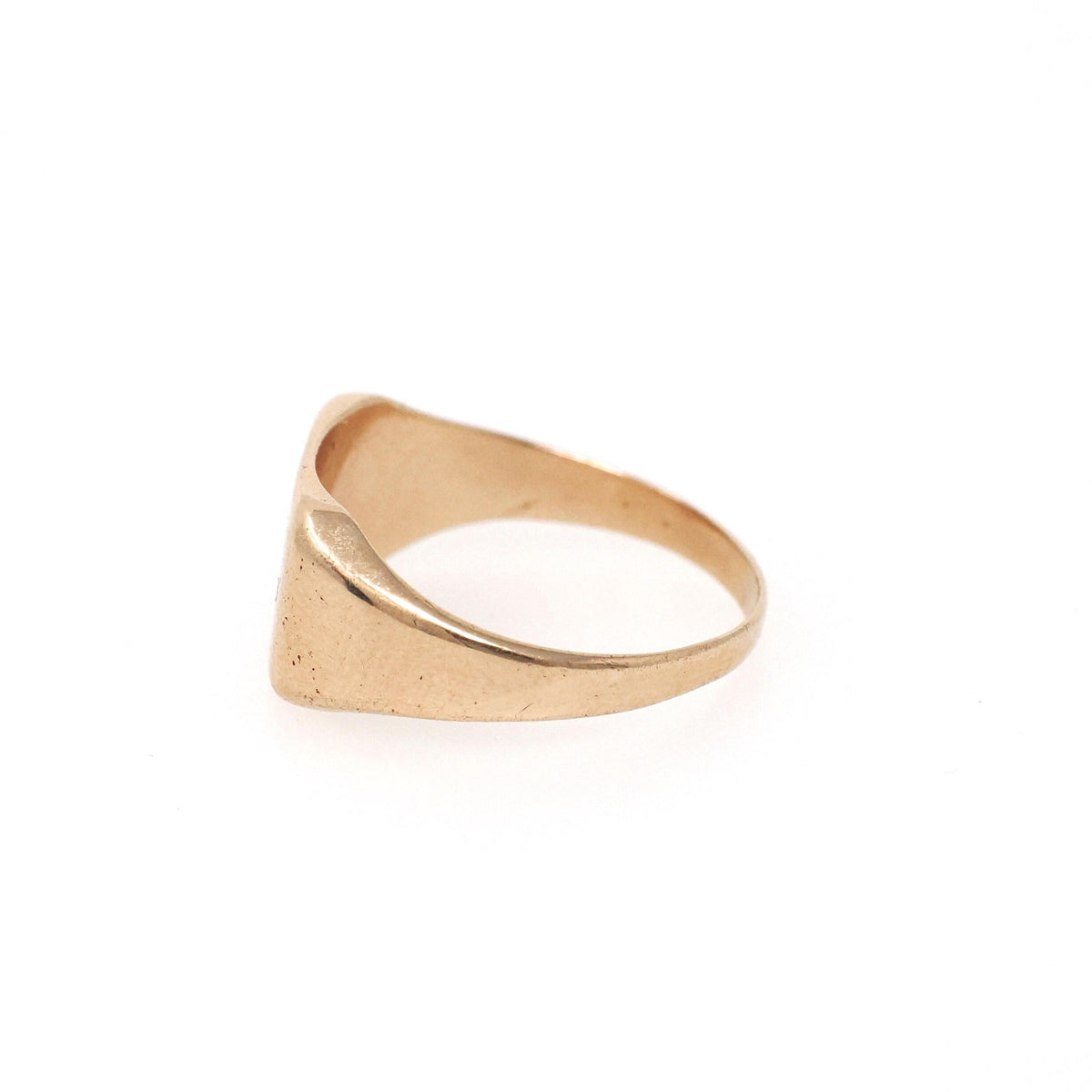 Letter "E" Ring - Retro 10k Yellow Gold Monogrammed Engraved Script Initial Signet - Circa 1940s Era Size 6 Personal Fine Pinky Midi Jewelry