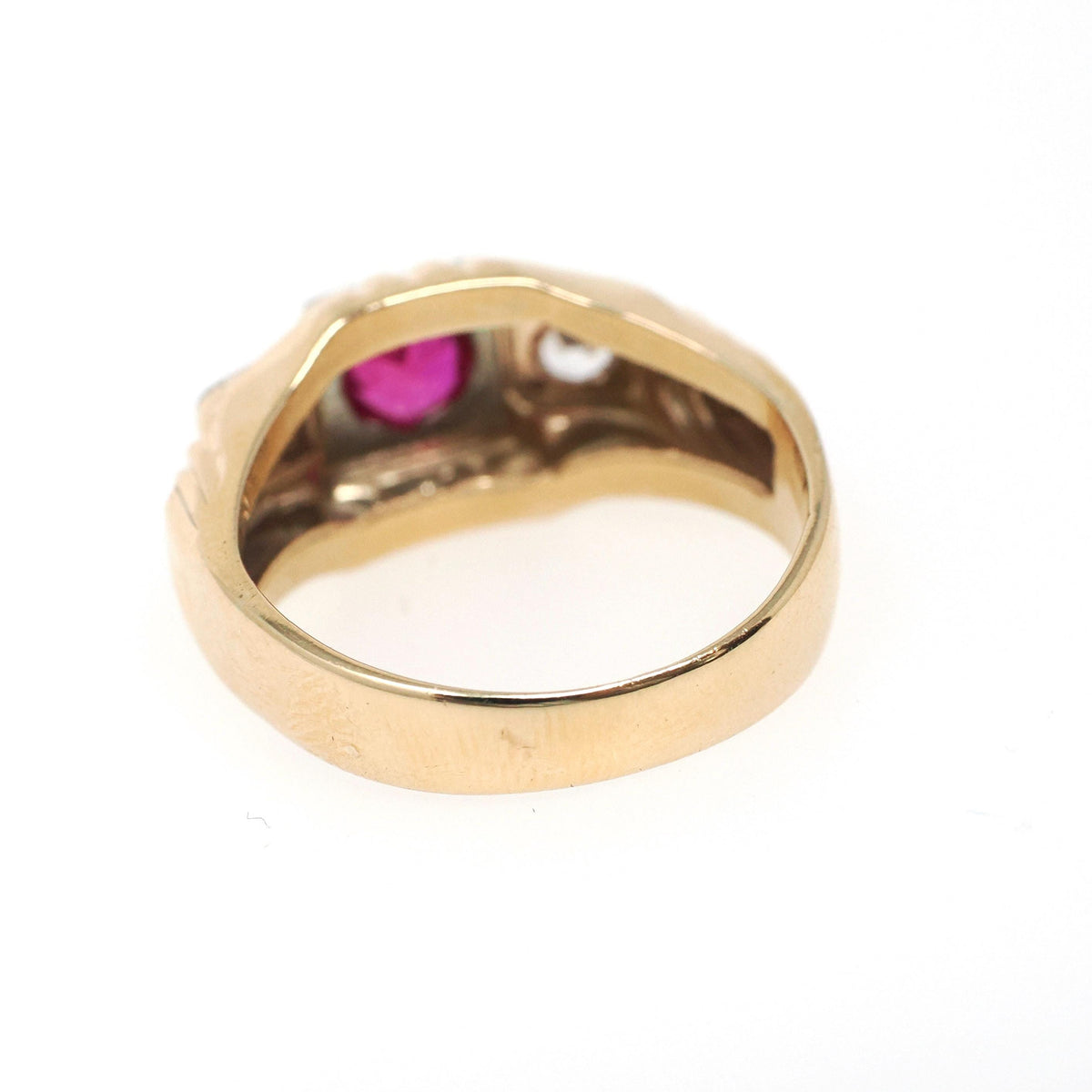 Vintage Statement Ring - Retro 10k Yellow White Gold Synthetic Ruby White Sapphires - Circa 1940s Era Size 7 1/4 Two Tone Fine 40s Jewelry