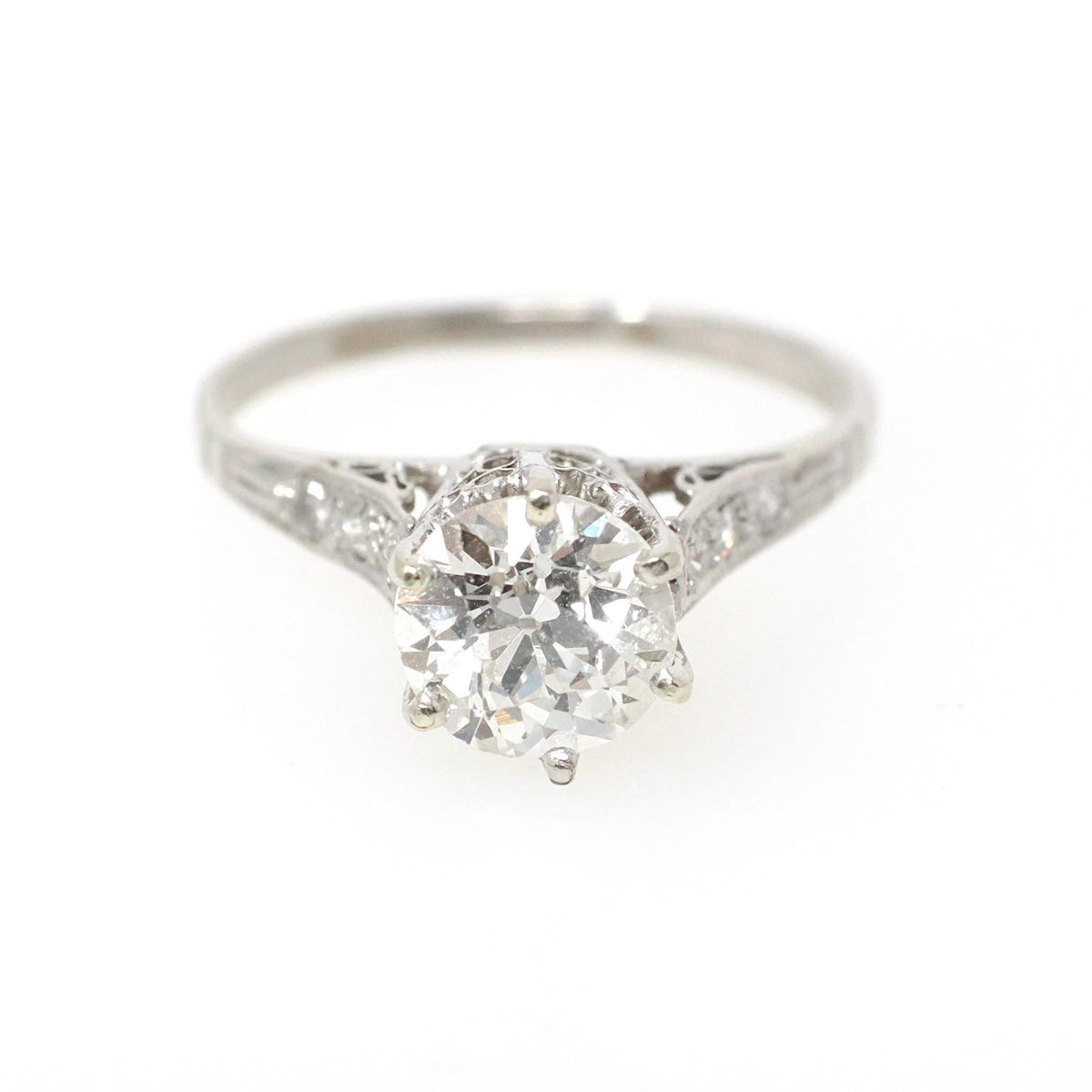 Vintage Engagement Ring - Art Deco Platinum Natural Old European Diamond 1.16 CTW Basket Solitaire - Antique 1920s Size 5 3/4 Fine Jewelry