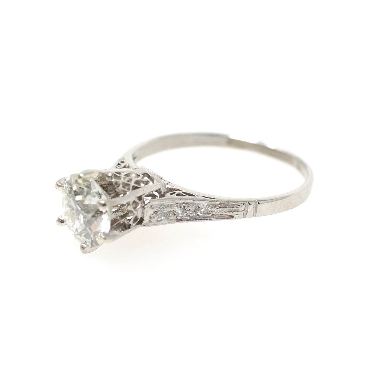 Vintage Engagement Ring - Art Deco Platinum Natural Old European Diamond 1.16 CTW Basket Solitaire - Antique 1920s Size 5 3/4 Fine Jewelry