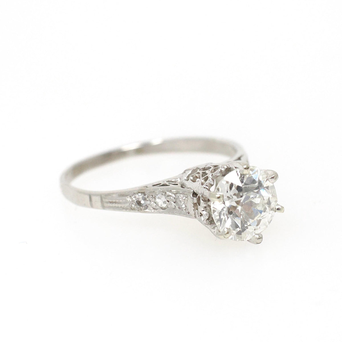 Vintage Engagement Ring - Art Deco Platinum Natural Old European Diamond 1.16 CTW Basket Solitaire - Antique 1920s Size 5 3/4 Fine Jewelry