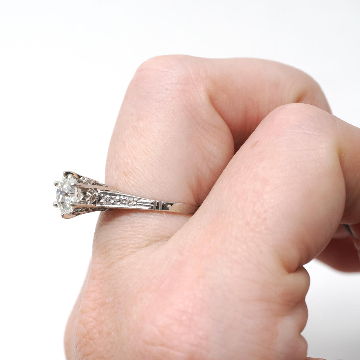 Vintage Engagement Ring - Art Deco Platinum Natural Old European Diamond 1.16 CTW Basket Solitaire - Antique 1920s Size 5 3/4 Fine Jewelry