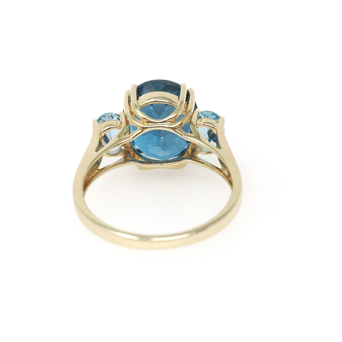 Blue Topaz Ring - Contemporary 10k Yellow Gold Three Gemstone Band - Circa 2000s Era Size 8 1/2 Fine London Blue December Birthstone Jewelry