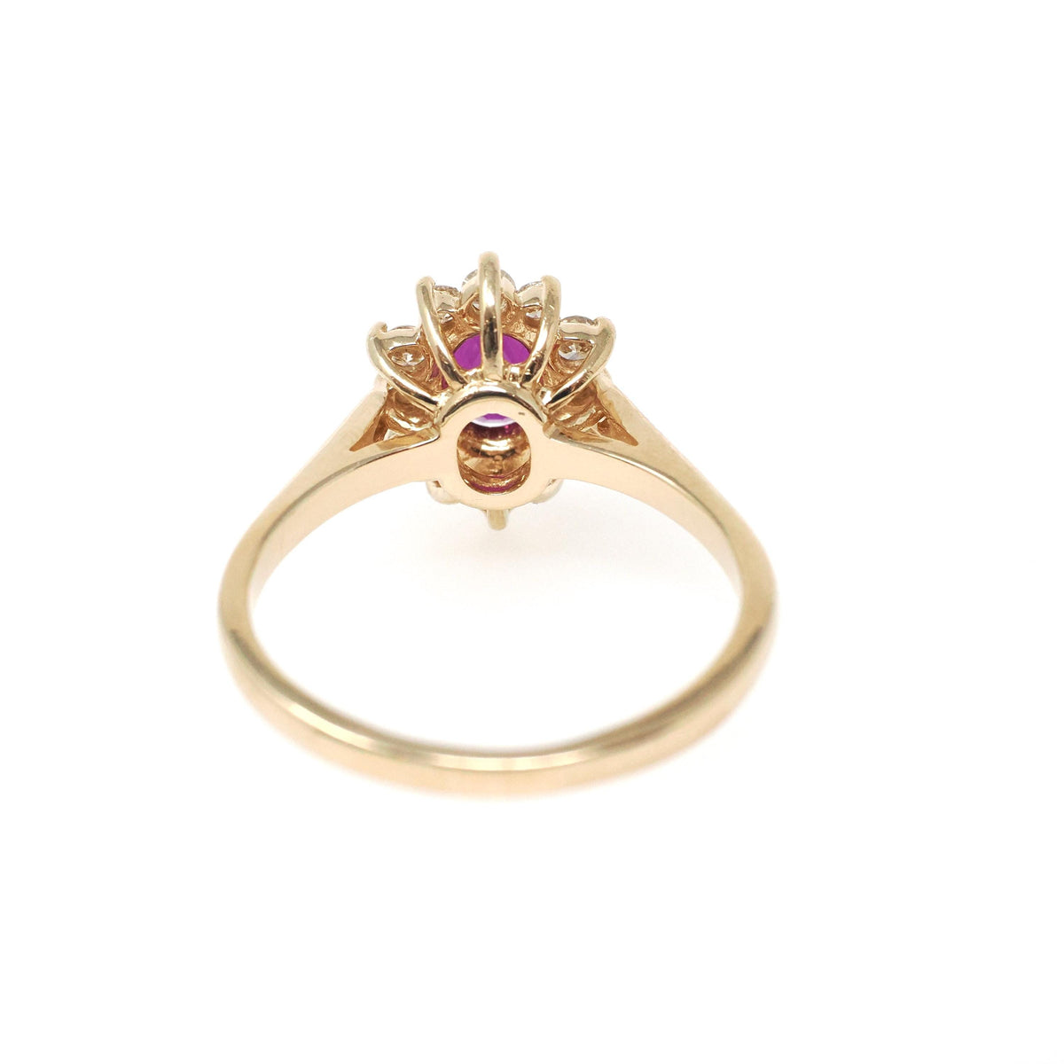 Ruby & Diamond Engagement Ring - Vintage 14k Yellow Gold Oval Natural Gemstone Halo - Circa 1980s Size 7 1/2 July Birthstone Fine Jewelry