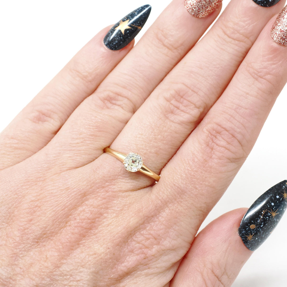 Victorian Diamond Ring - Antique 14k Yellow Gold Old Mine Cut .57 CT Solitaire - Dated Sept 27 1862 Size 7 1/2 Solitaire Bridal Fine Jewelry