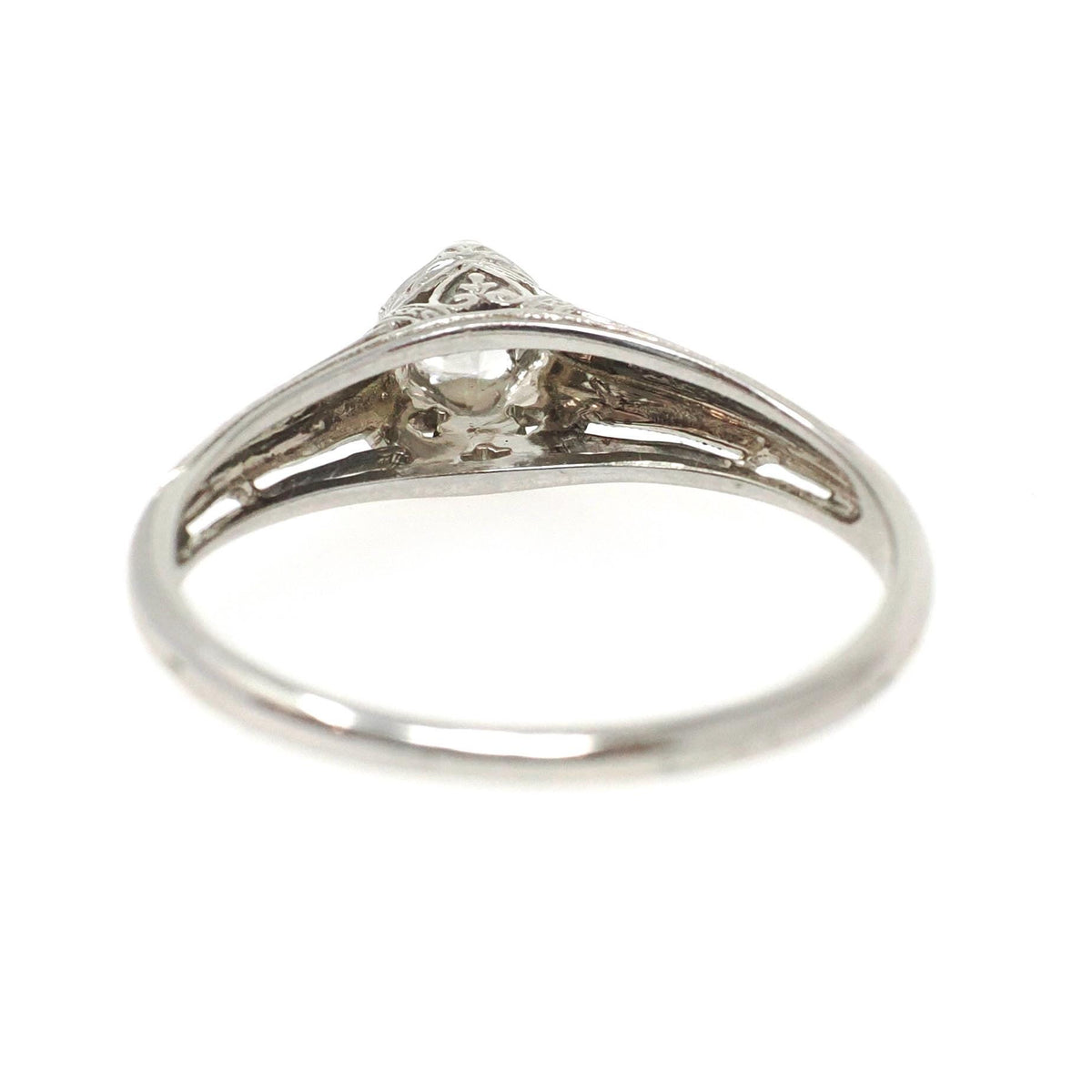 Vintage Engagement Ring - Art Deco 18k White Gold Natural .21 CT Diamond - Circa 1930s Era Size 7 Wheat Design Fine Bridal Statement Jewelry