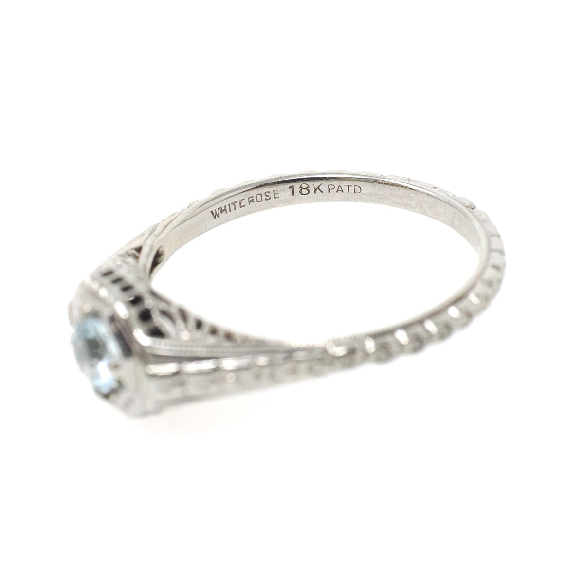 Topaz Filigree Ring - Antique Art Deco 18k White Gold Natural .70 Natural Blue Gem - Circa 1920s Size 7 1/2 December Birthstone Fine Jewelry