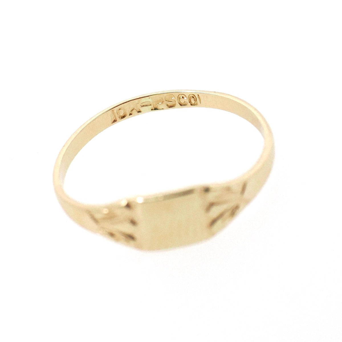 Baby Signet Ring - Mid Century 10k Yellow Gold Children's Blank Square Small Band - Vintage Circa 1950s Era Size 2 Midi Pinky Fine Jewelry