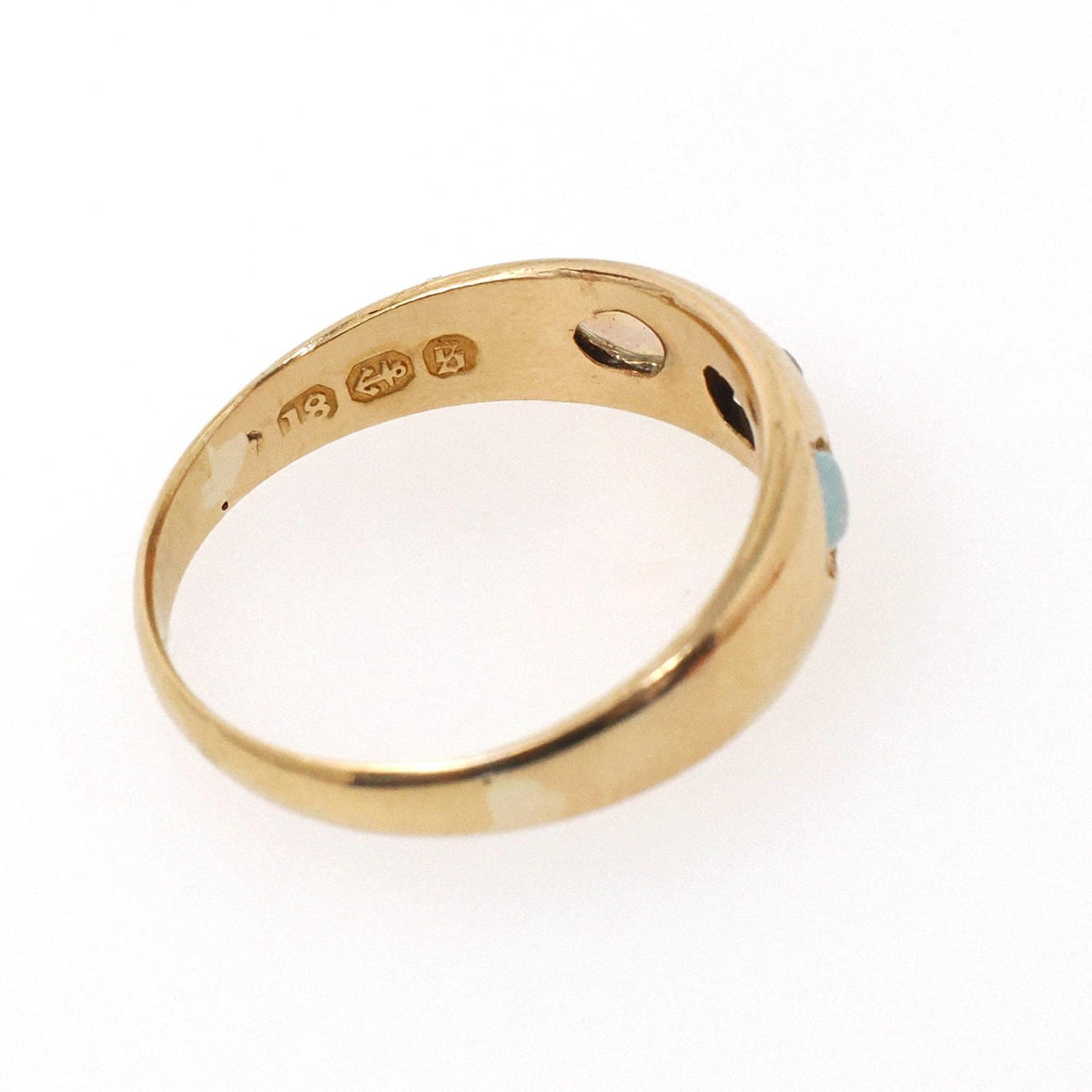 Antique Opal & Diamond Ring - Victorian 18k Yellow Gold Three Stone Natural Gemstone Band - Dated 1892 Size 7 1/2 Star Incised Fine Jewelry