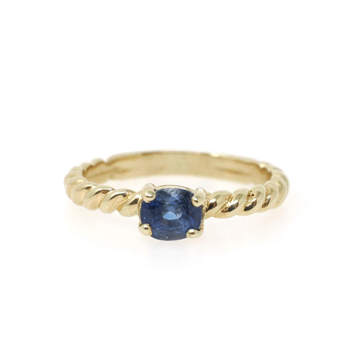 Sapphire Stacking Ring - Contemporary 14k Yellow Gold Natural Blue East West Gem Solitaire - Circa 2000s Size 6 Fine Bubble Band Jewelry