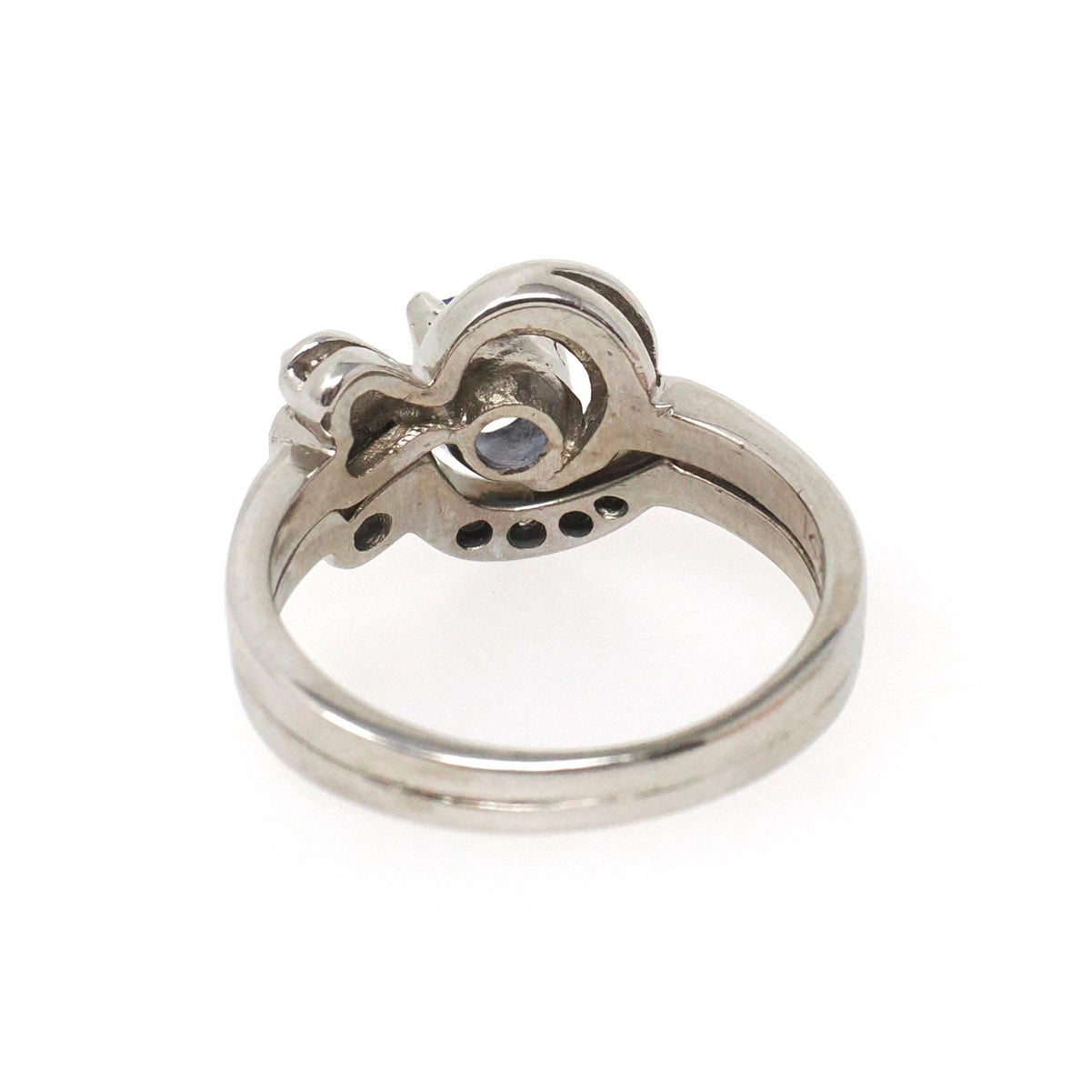 Vintage Bridal Ring Set - Mid Century 14k White Gold Natural Sapphire & Diamond Soldered Pair - Circa 1950s Size 6 Fine Engagement Jewelry