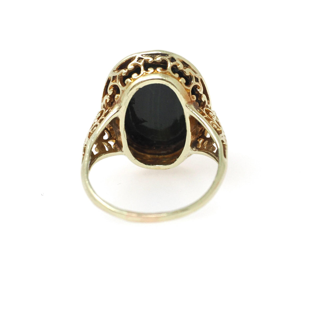 Vintage Scarab Ring - Art Deco 14k Yellow Gold Carved Natural Malachite Gem Solitaire - Circa 1930s Size 4 3/4 Egyptian Revival Fine Jewelry