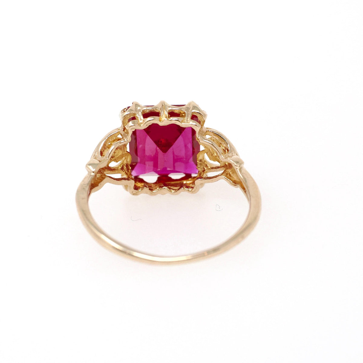 Vintage Floral Ring - Retro Era 10k Yellow Gold Synthetic Ruby Statement - Circa 1940s Size 6 1/4 Flower Heart July Birthstone Fine Jewelry