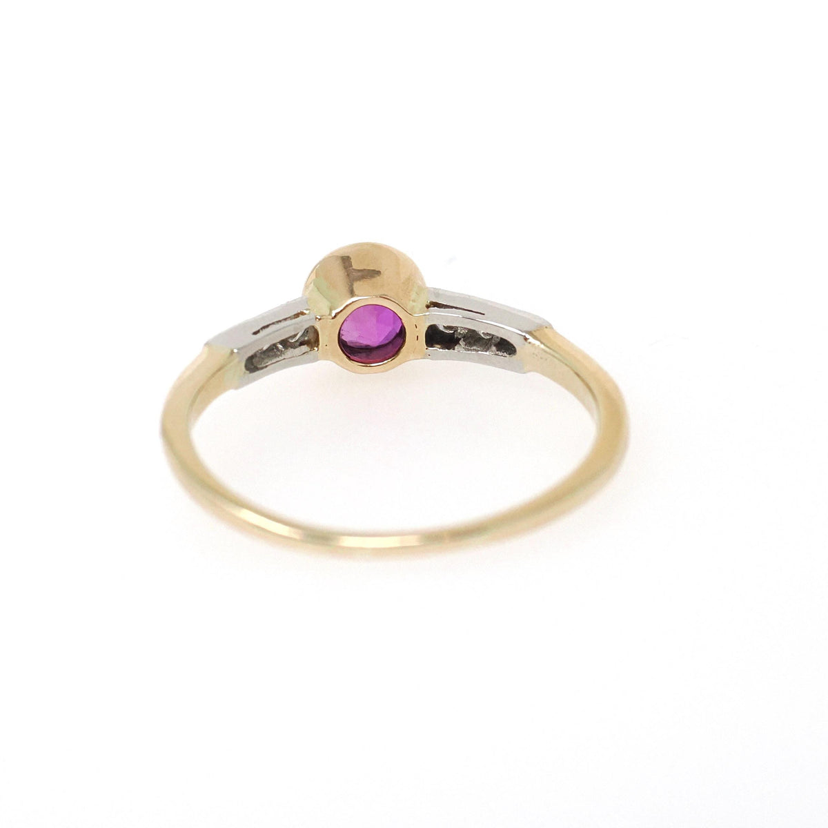Ruby & Diamond Engagement Ring - Modern Era 14k Yellow Gold Platinum .66 CT Bezel Natural Red Corundum Gem - Circa 2000s Size 8 Fine Jewelry