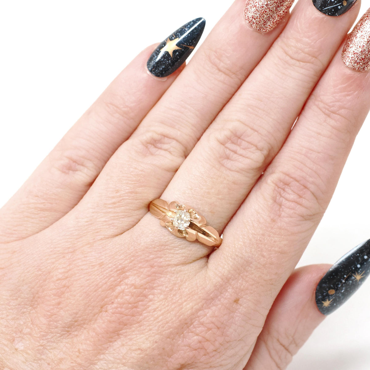 Victorian Diamond Ring - Antique 10k Rosy Gold .29 CT Natural Old Mine Cut Solitaire - Circa 1890s Era Size 7 Fine April Engagement Jewelry