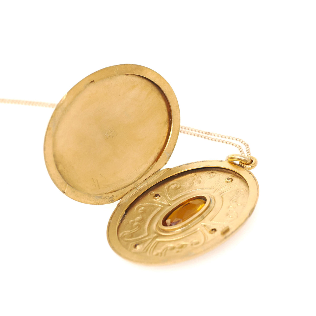 Art Nouveau Locket - Antique Gold Filled Simulated Citrine Glass Pendant Necklace - Edwardian Circa 1910s Era Oval Statement W&H Co Jewelry